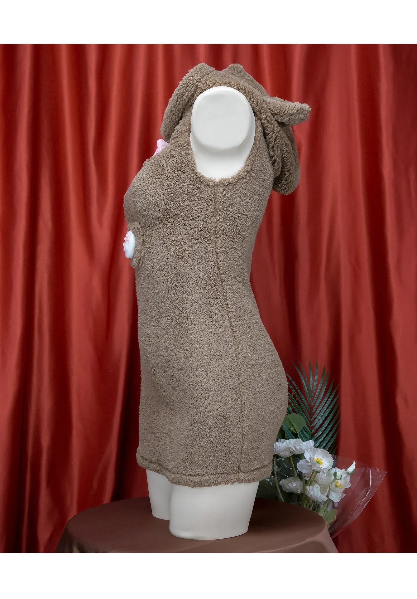 White Fluffy Bear Ear Sleep Dress | Cute Hooded Loungewear Set