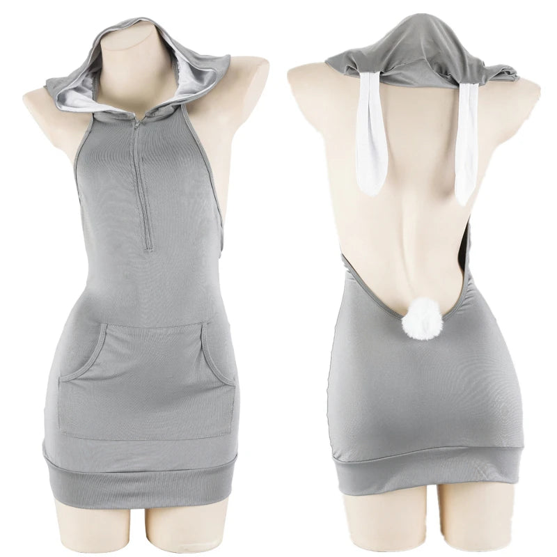 Cute Anime Bunny Hooded Dress | Backless Lingerie & Cosplay