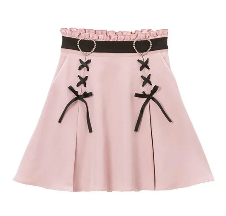 2026 Y2k Aesthetic Harajuku Style Skirt Sweet Girl High Waist Mini Bandage Lolita Skirts Womens Solid Streetwear Gothic Jk Saia