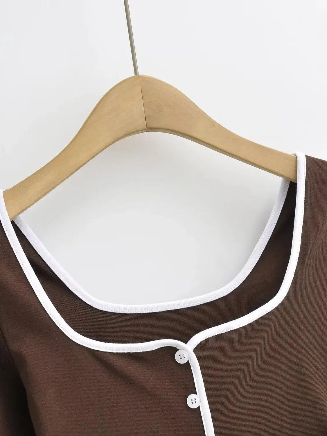 New Style Women's Tight Long-sleeved T-shirt Colour blocking Ultra-short Bottom High Waist Neckline Innerwear Athletic Tops