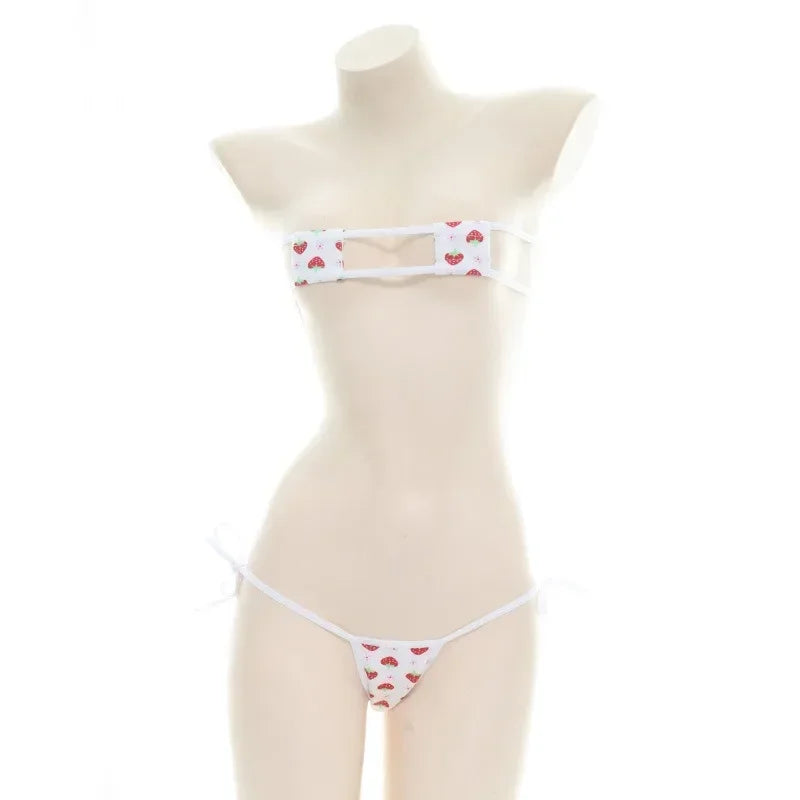 Kawaii Striped Mini Bikini Lingerie Set - Playful, Wire-Free Comfort