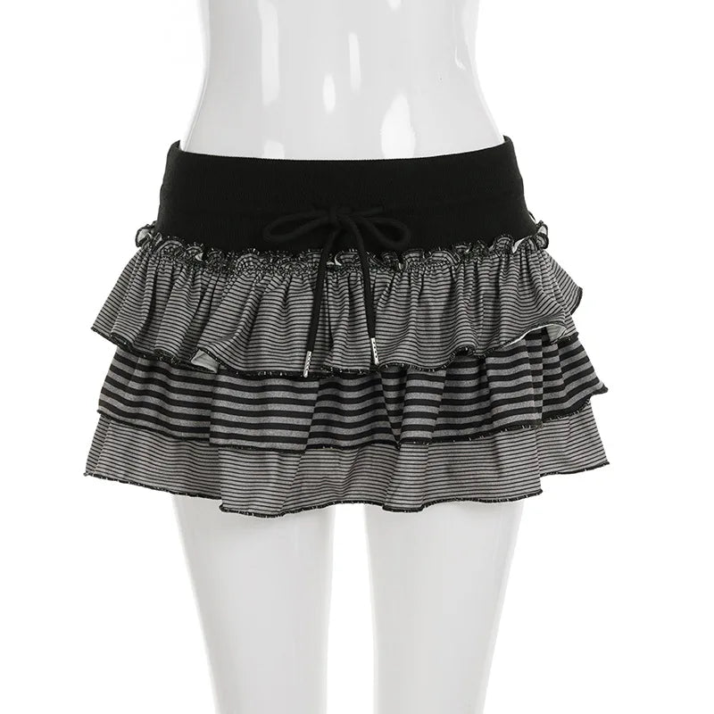 Sweet & Trendy Low Waist Striped Ruffle Mini Skirt
