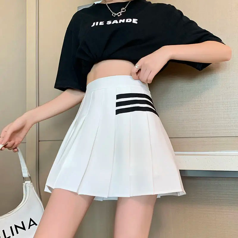 Preppy Style Women Kawaii Striped Pleated Skirts Korean Fashion Summer High Waisted With Lining Sweet Cutecore Mini A-line Skirt