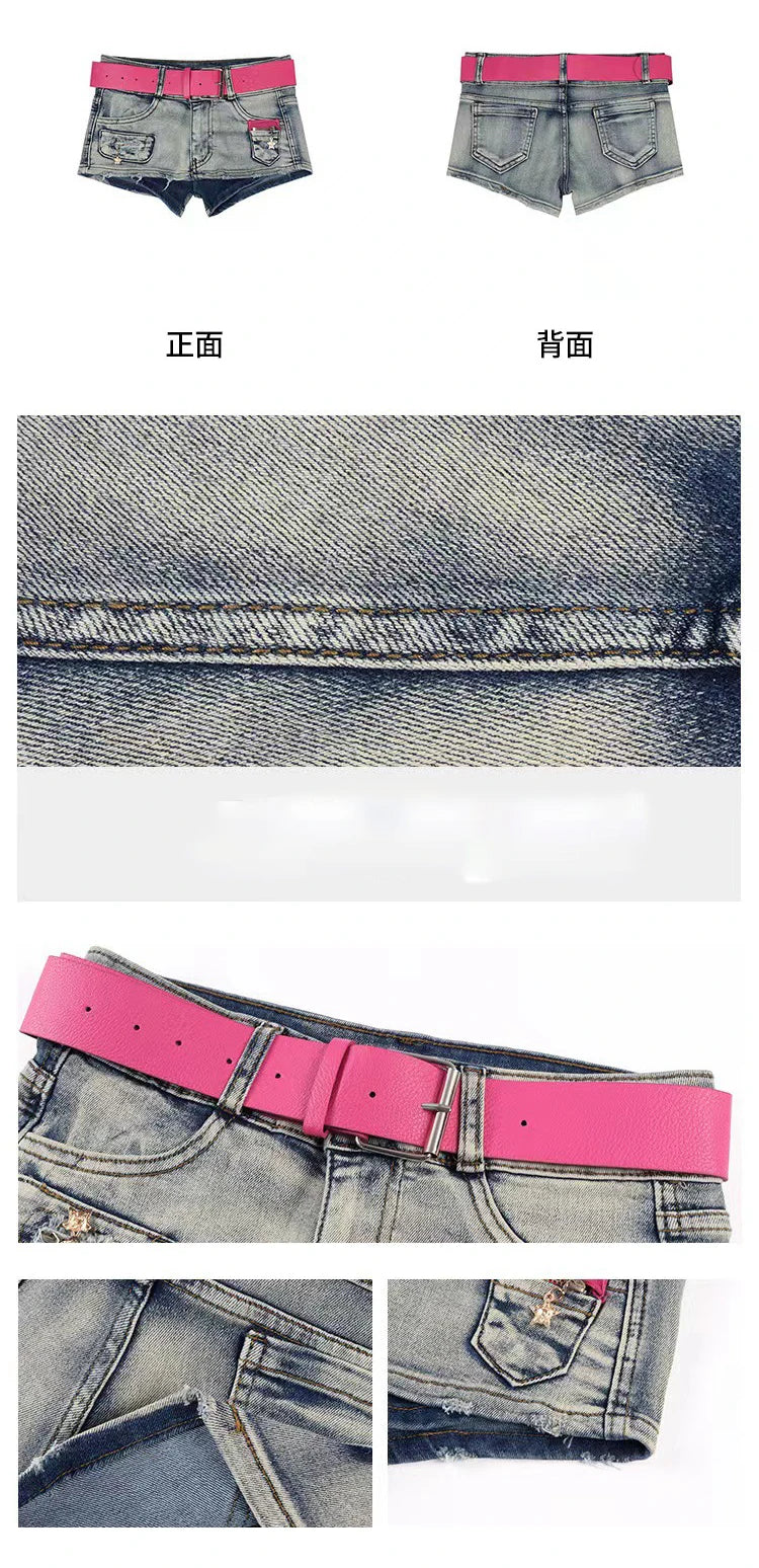 Sexy Y2K Denim Shorts Women Summer Blue Patchwork Low Waist Jeans Mini A-line Skirts Harajuku Vintage Punk