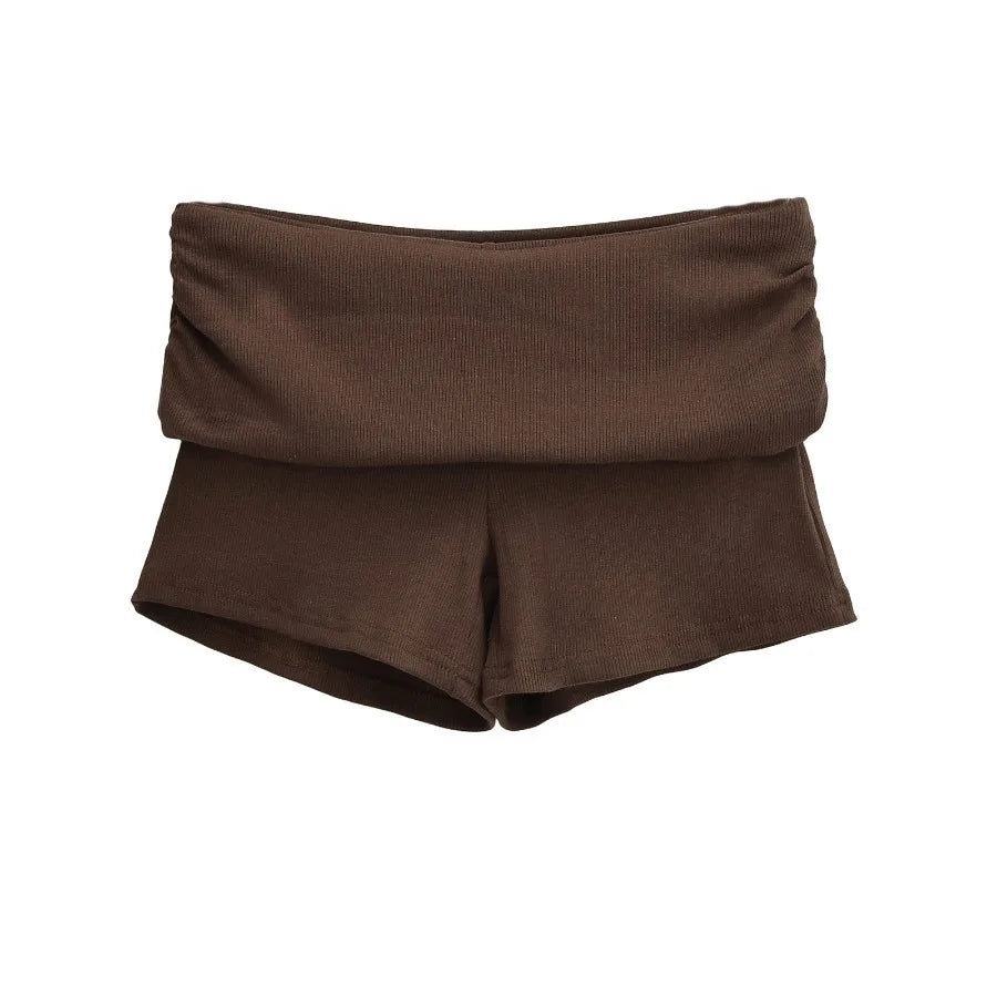 Summer Slim Yoga Shorts Women Casual Solid Color Fold Over Low Waist Lounge Shorts