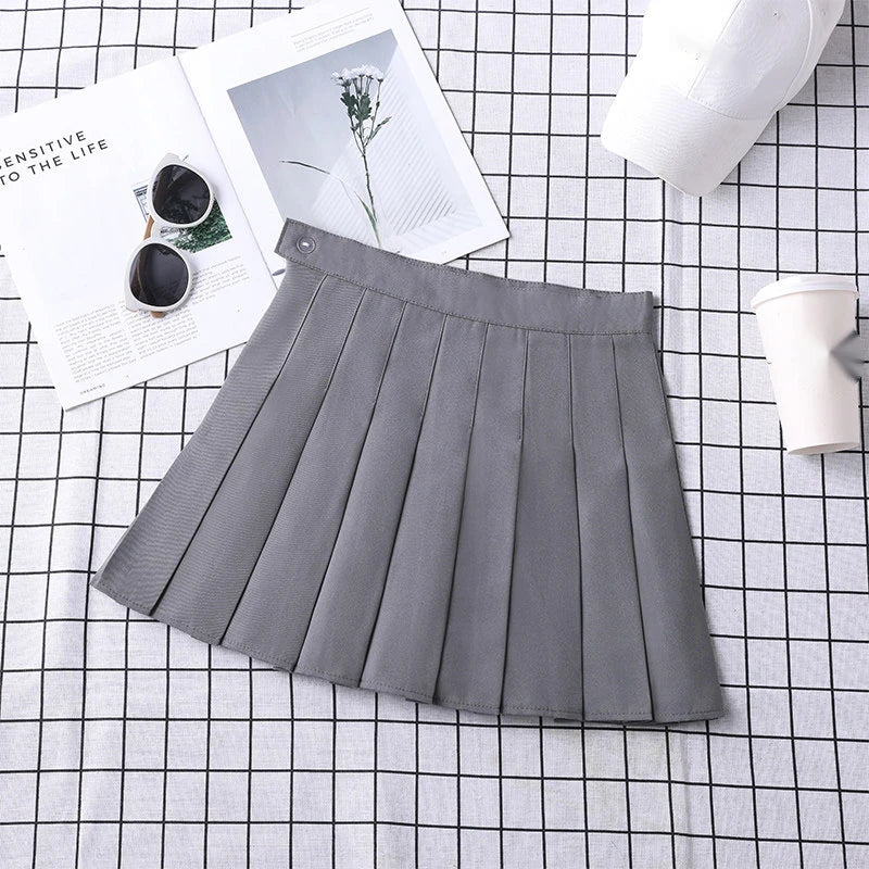 Pleated Skirt For Women 2023 Summer Grey Plaid  A-Line High Waist Mini Faldas Korean Style College Style Girl Black Short Skirts