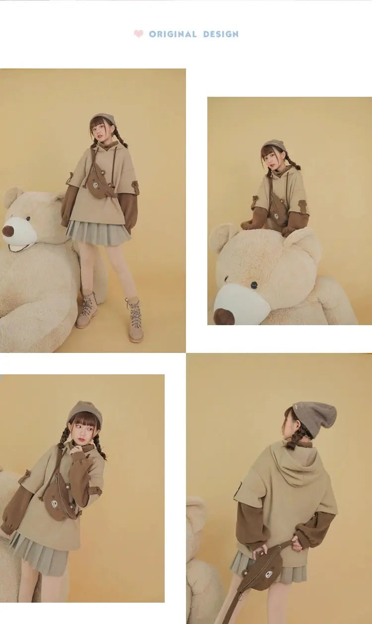 MiiiiX Preppy Style Fake Two-piece Hooded Sweatshirt Women's Outerwears 2024 Autumn Patchwork Loose Cute Thicken Hoodies Top
