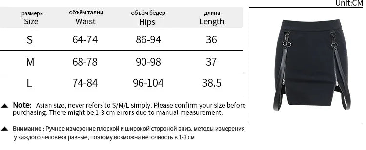 Gothic Zip Split Sexy Women Mini Skirts Grunge Strap Black High Waist Pencil Skirt Punk E-girl Alt Party Clubwear