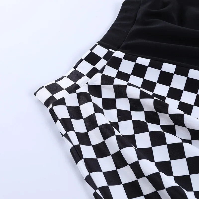 Y2k Skirt Harajuku Dark Girl Contrast Plaid Stitching Sexy High Waist Over In Summer Sexy Gothic Skirt