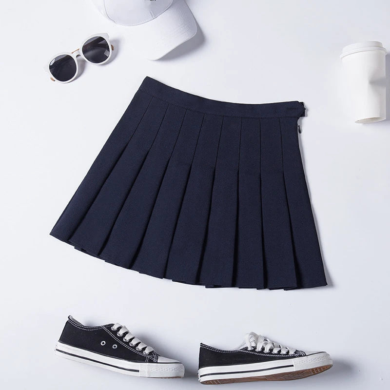 Pleated Skirt For Women 2023 Summer Grey Plaid  A-Line High Waist Mini Faldas Korean Style College Style Girl Black Short Skirts