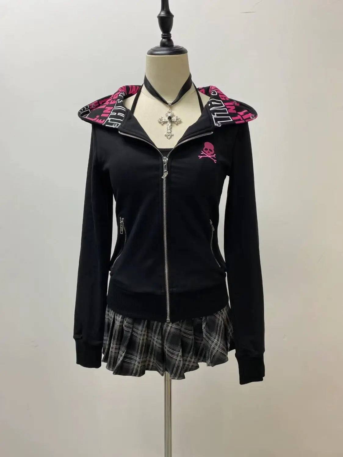 Hoodies Women Clothes Winter 90s Vintage Sweatshirt Gothic Zip Up Hoodie Skull Slim Long Sleeves Tops Aesthetic Y2k Jacket Hoody