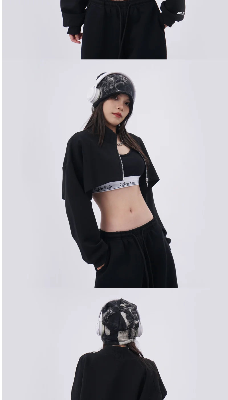 Sexy ort Zipper Hoodie Jaet Women's Loose Fit Bla Cardigan Sweatirt Outerwear Hip Hop Sle Ele Faion Ladies' Coat