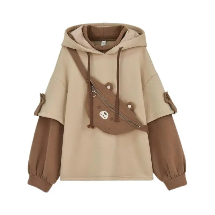 MiiiiX Preppy Style Fake Two-piece Hooded Sweatshirt Women's Outerwears 2024 Autumn Patchwork Loose Cute Thicken Hoodies Top