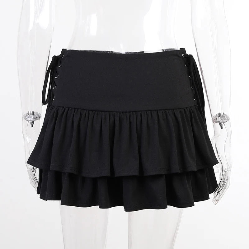 Streetwear Mall Goth Skirt Women Harajuku Y2k E-girl High Waist Bandage Mini Skirt Dark Gothic Punk Emo Alt Club Wear