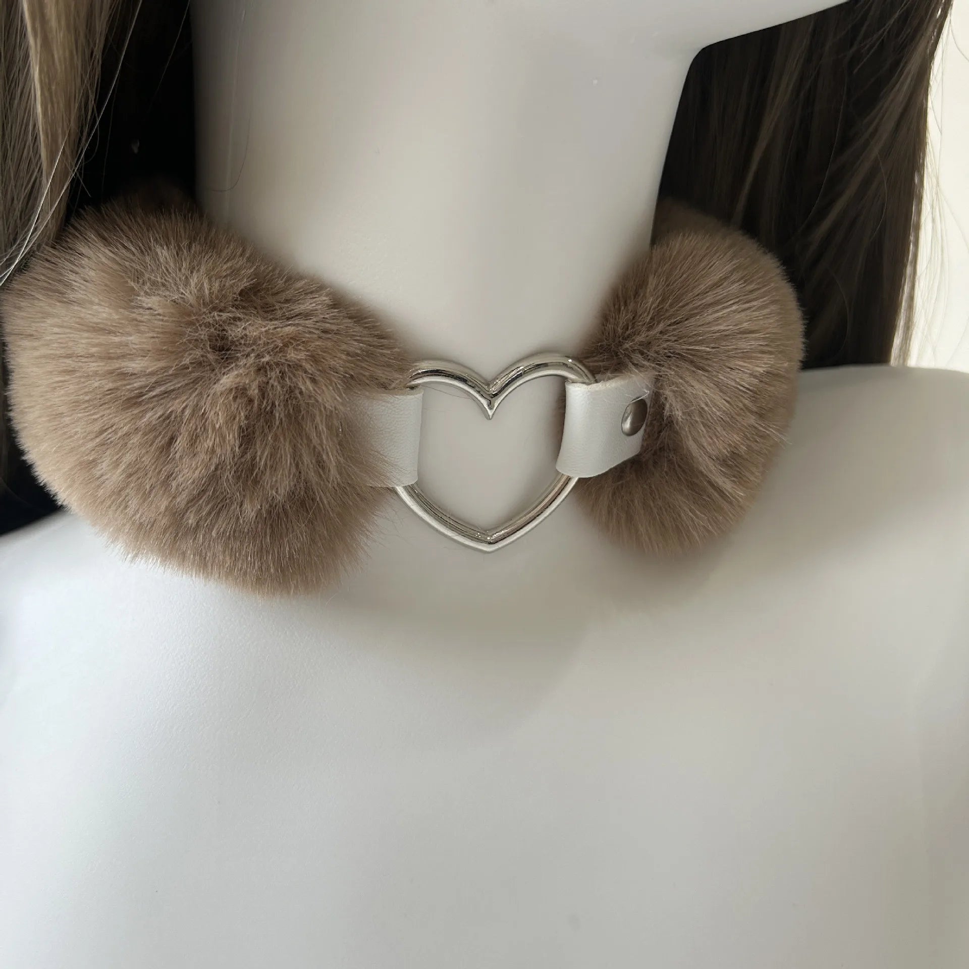 Harajuku Plush Heart Y2K Choker Necklace – Punk Statement Collar