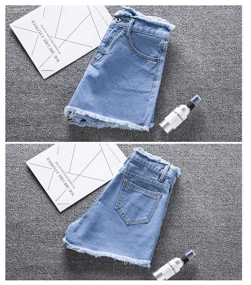 2025 Summer Woman High Haist Jeans Shorts Fashion Rough-edges Denim Short Pants Schoolgirl Casual Pants Blue Black White Jeans