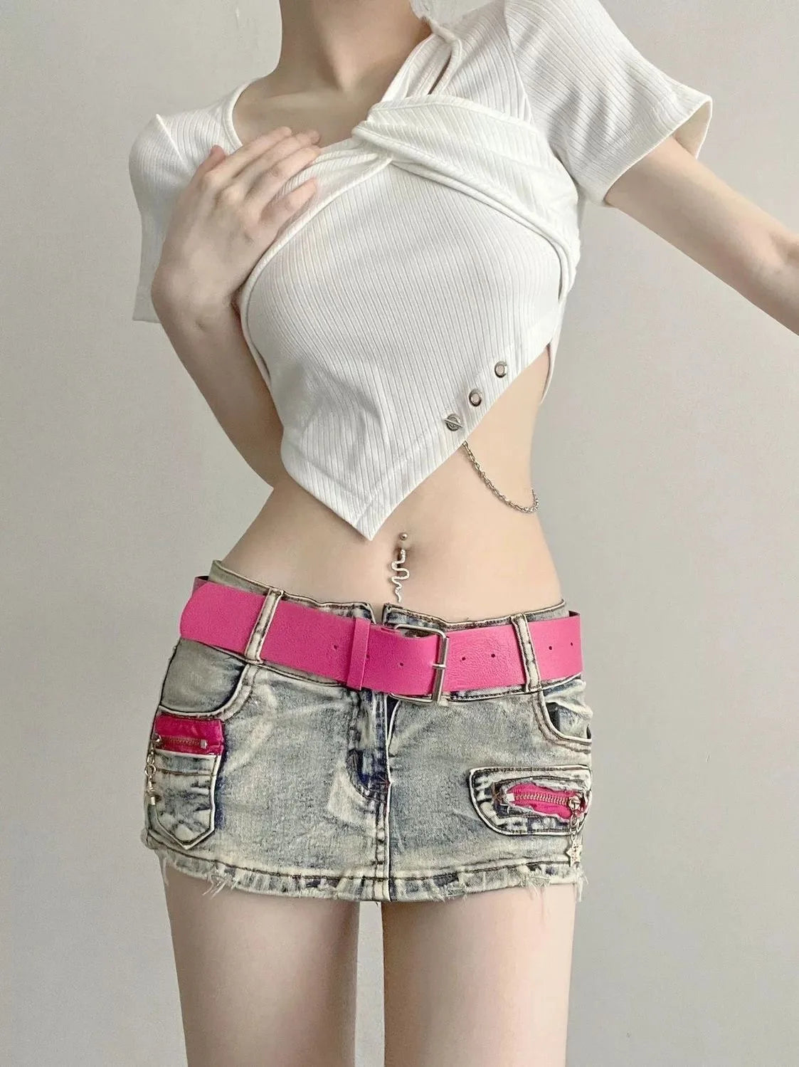 Sexy Y2K Denim Shorts Women Summer Blue Patchwork Low Waist Jeans Mini A-line Skirts Harajuku Vintage Punk