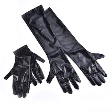 Silver Stretch PU Leather Long Gloves | Metallic Dance & Cosplay