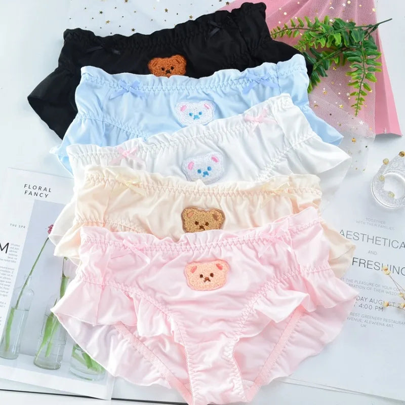 Soft Lolita Bear Embroidered Ruffle Panties | Cute Japanese Style