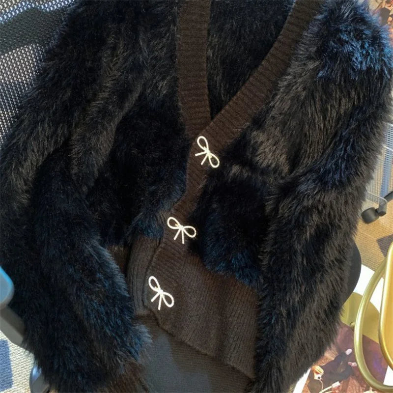 2026 Spring Autumn Women's Sweater Cardigan Jacket New Loose V-neck Imitation Mink Fur Sweater Jacket Female Knitted Tops Coat
