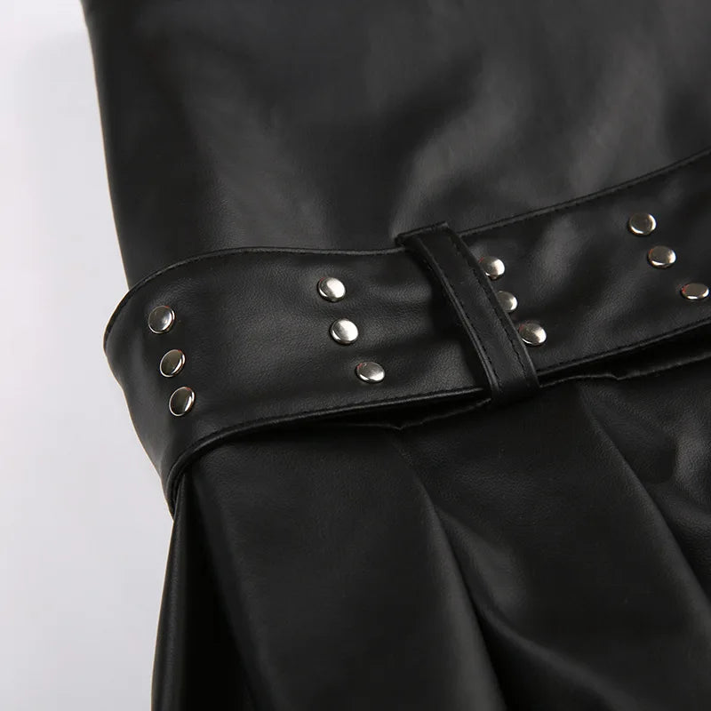 Women's Black Gothic A-line Pleated Leather Skirt Y2k Mini Shorts Skirt 2000s Vintage Clothes Summer Streetwear Punk E-Girl 2026