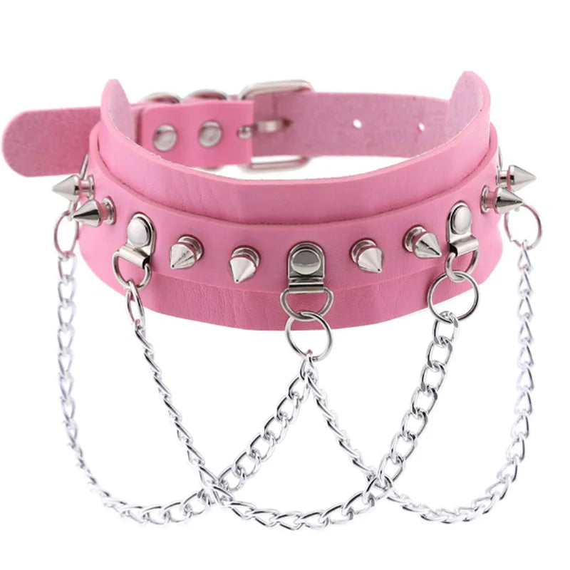 Harajuku Punk Gothic PU Leather Spike Choker Necklace