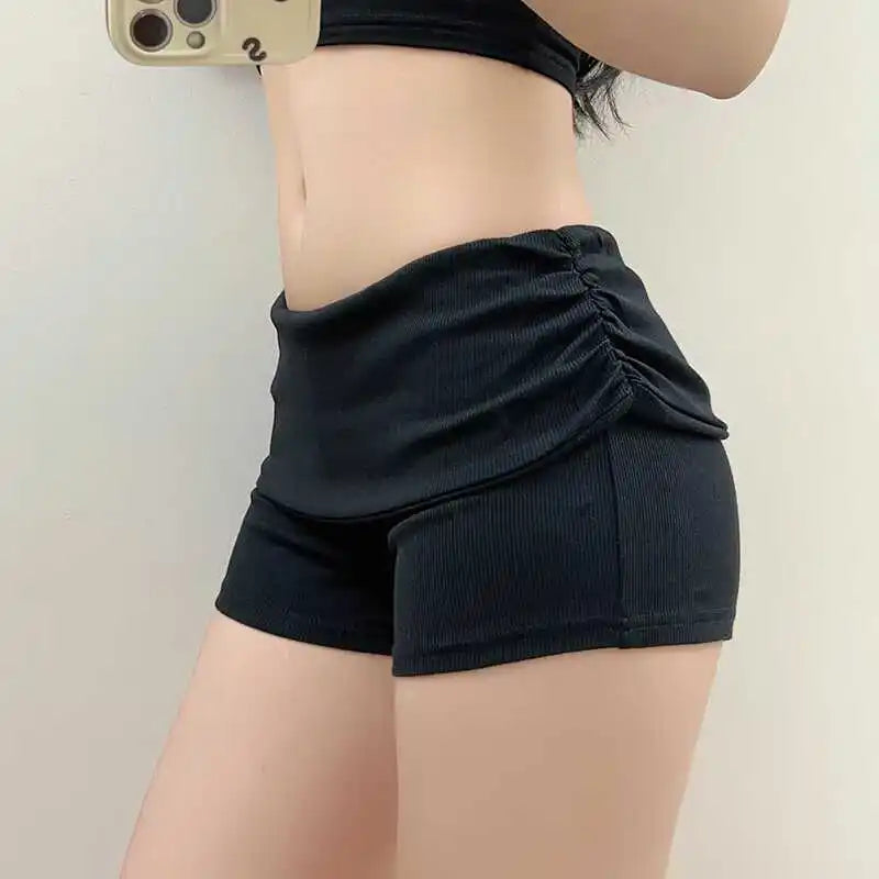 Summer Slim Yoga Shorts Women Casual Solid Color Fold Over Low Waist Lounge Shorts