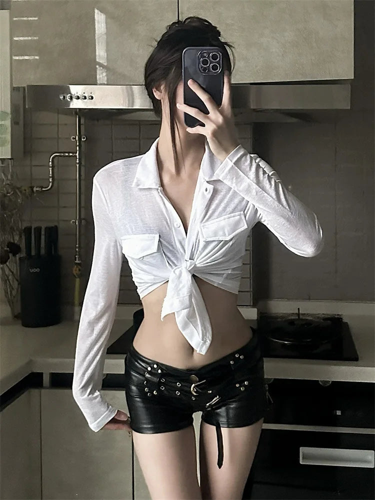 2026 New Spicy Girl Y2K Nightclub Sexy Low Waisted Bodycon PU Leather Super Shorts Boots Shorts