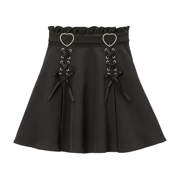 2026 Y2k Aesthetic Harajuku Style Skirt Sweet Girl High Waist Mini Bandage Lolita Skirts Womens Solid Streetwear Gothic Jk Saia