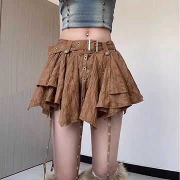 Y2K Grunge Asymmetrical Mini Skirt: Layered & Belted E-Girl Style