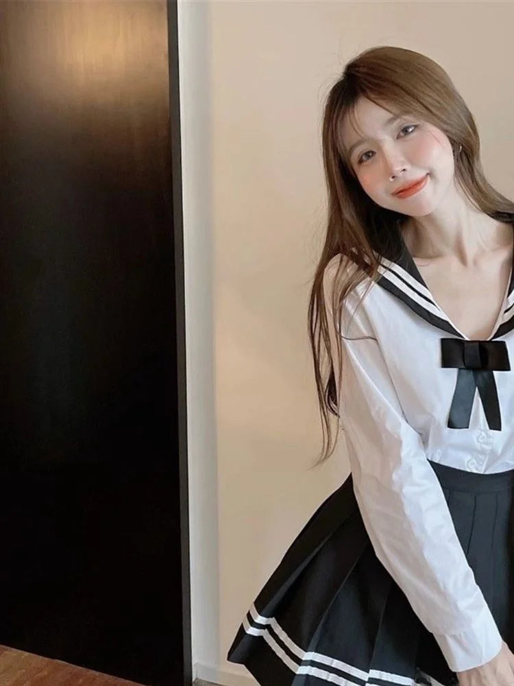 Korean Style Pleated  Skirt for Women Spring Summer New High Waist Striped A-Line Skirt Student Fashion Commute Style