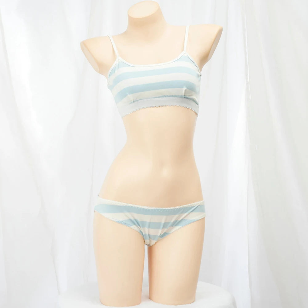 Cute Pink & White Cotton Stripe Lingerie Set | Soft Cami Top
