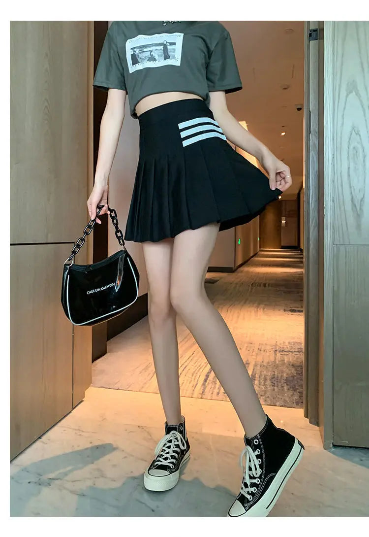 Preppy Style Women Kawaii Striped Pleated Skirts Korean Fashion Summer High Waisted With Lining Sweet Cutecore Mini A-line Skirt
