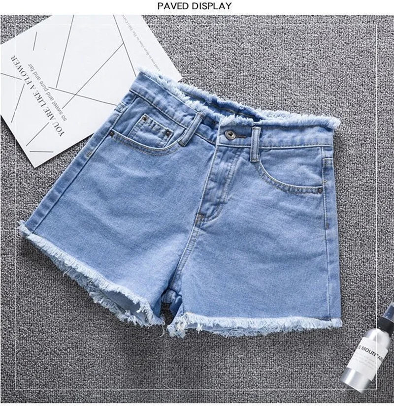 2025 Summer Woman High Haist Jeans Shorts Fashion Rough-edges Denim Short Pants Schoolgirl Casual Pants Blue Black White Jeans