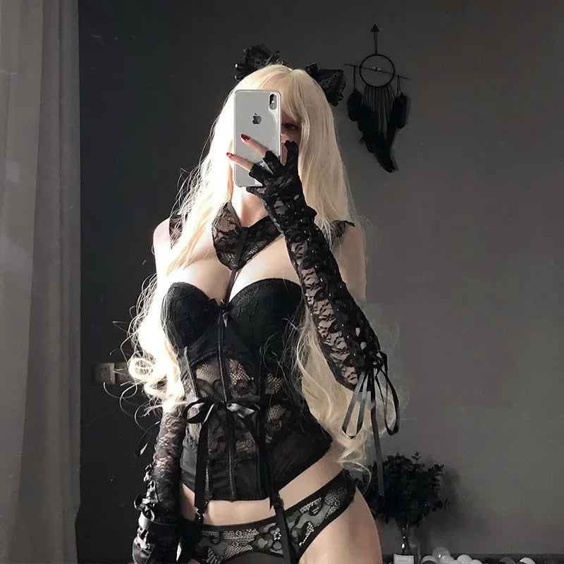 Sexy Lace Halter Lingerie Set | Corset & Slimming Design