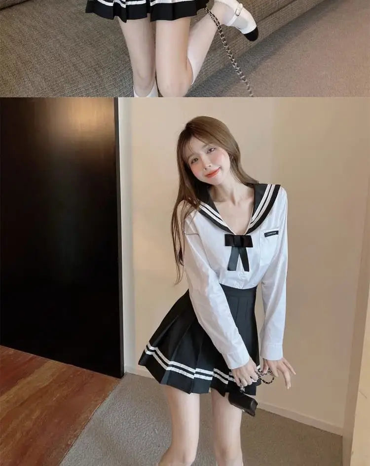 Korean Style Pleated  Skirt for Women Spring Summer New High Waist Striped A-Line Skirt Student Fashion Commute Style