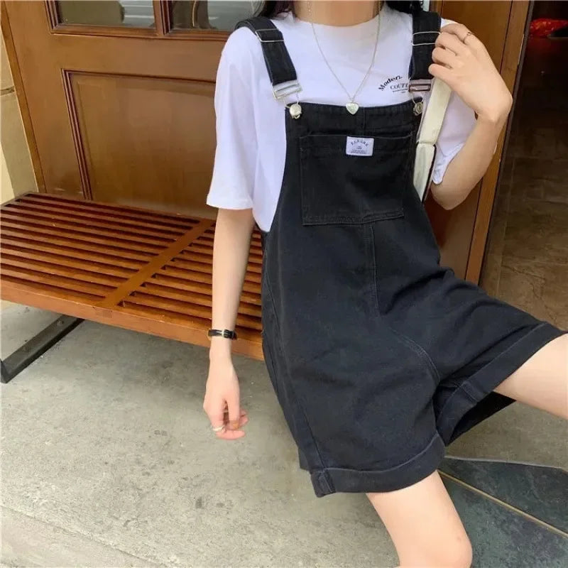 Summer New Style Loose Korean Version Women's Denim Overalls Straight Leg Jeans Color Purple Two-Piece Suit