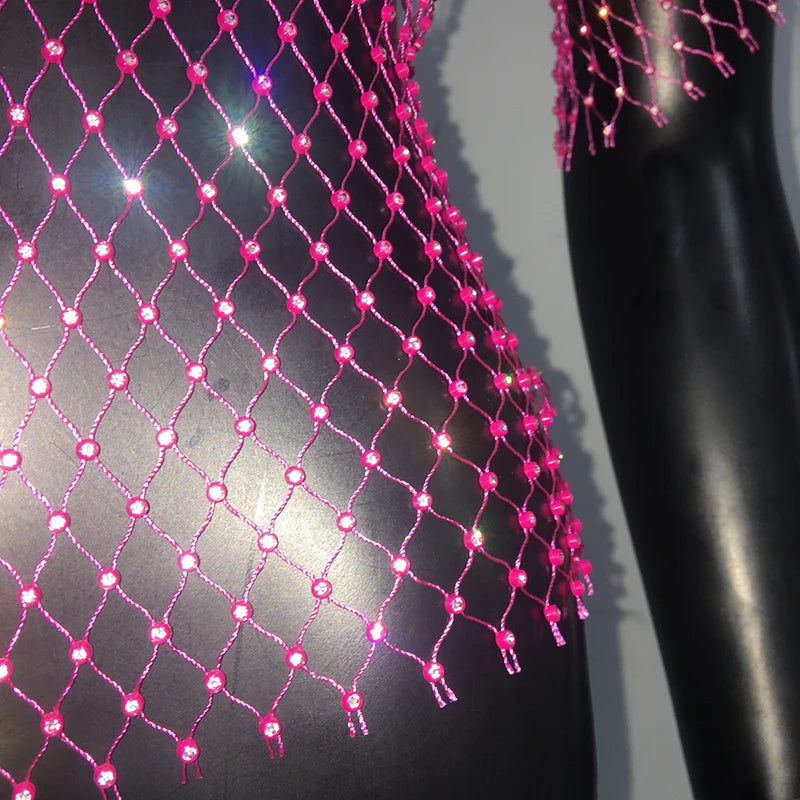 Sexy New Mesh Rhinestone Long Sleeve T Shirt Women Hollow See-through Fishnet Tops Summer Casual Shirt Party Club Women Clothing