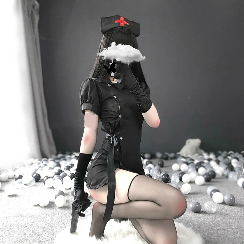 Harajuku Punk Nurse Cosplay: Sexy Ultrashort Dress Set