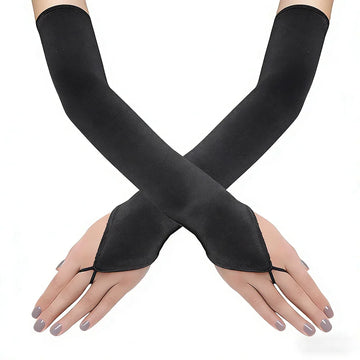 1920s Fingerless Satin Party Gloves - Elbow Length Black