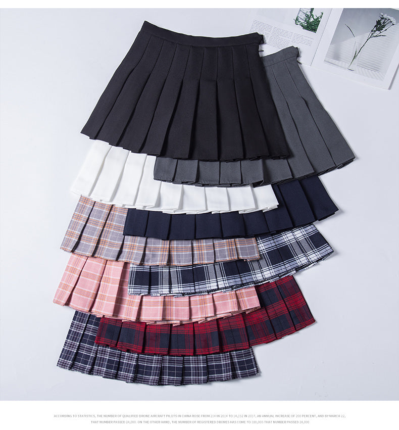 Pleated Skirt For Women 2023 Summer Grey Plaid  A-Line High Waist Mini Faldas Korean Style College Style Girl Black Short Skirts