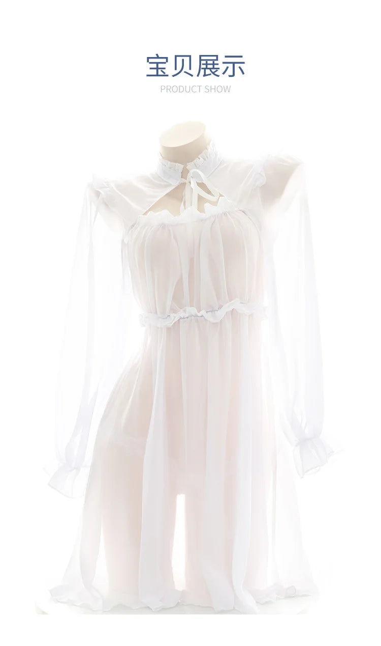 Alluring Lolita Maid Lingerie Dress | Sheer Lace Cosplay Set