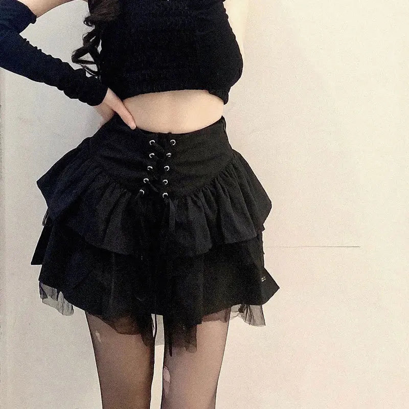 High Waist Bow Tie Puffy Skirt Women's Summer Half-length Hip Concealing Short Skirt Fresh Sweet Style Polyester Fabric