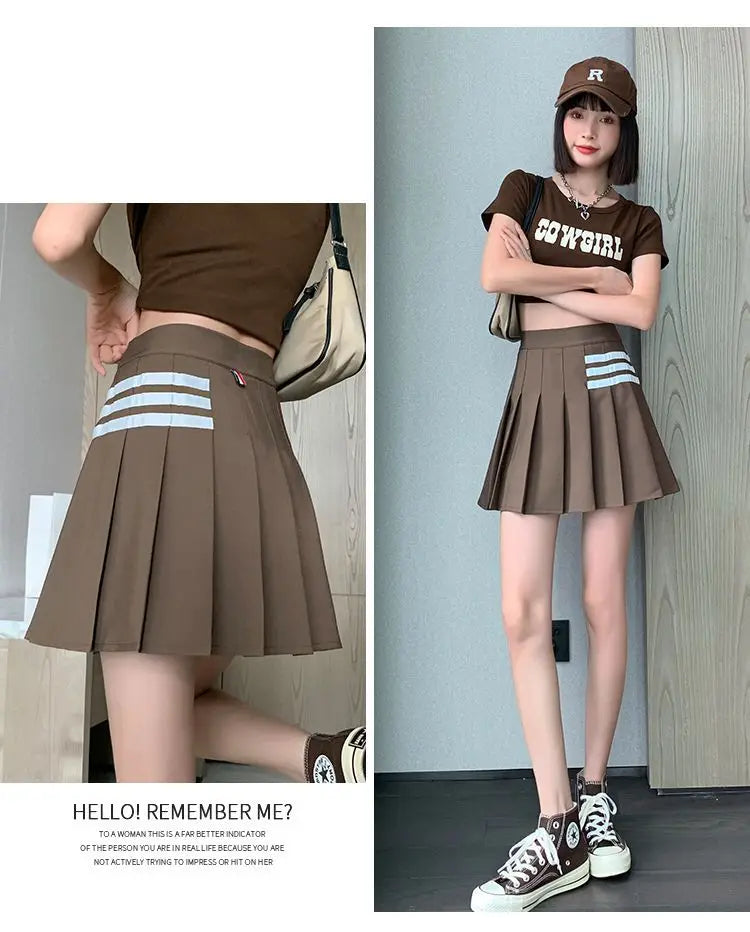 Preppy Style Women Kawaii Striped Pleated Skirts Korean Fashion Summer High Waisted With Lining Sweet Cutecore Mini A-line Skirt