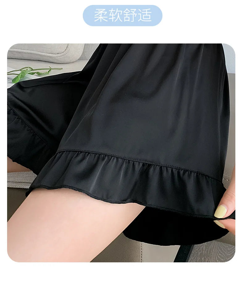 Women's Summer Lace Underwear Female Thin Ice Silk Safety Short Pants Women's Anti-light Loose Shorts Without Curling Edge