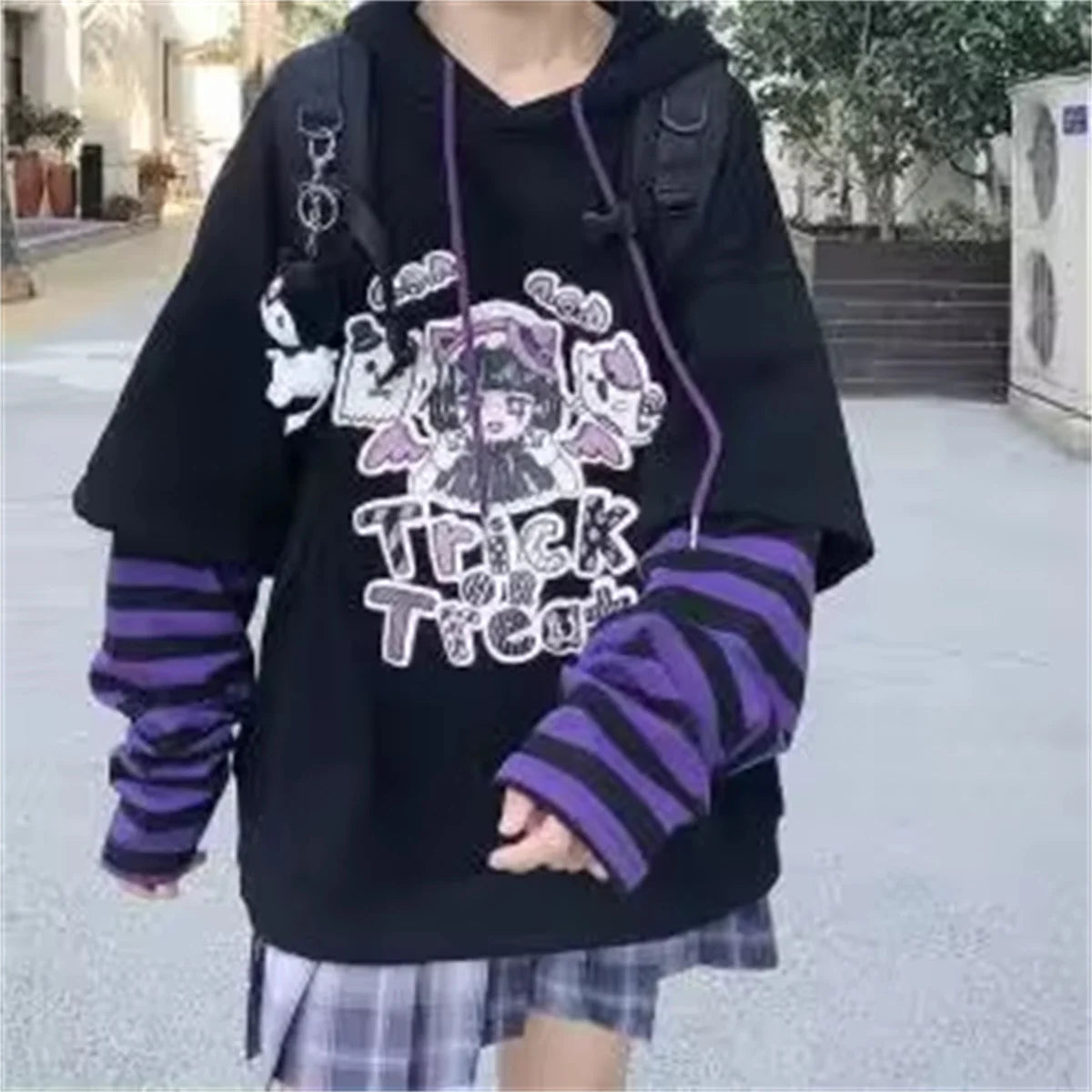 Cute Harajuku Patchwork Hoodie Streetwear Hip Hop Women Sweatshirts Casual Autumn High Street Tops Funny Harajuku Striped Hoodie