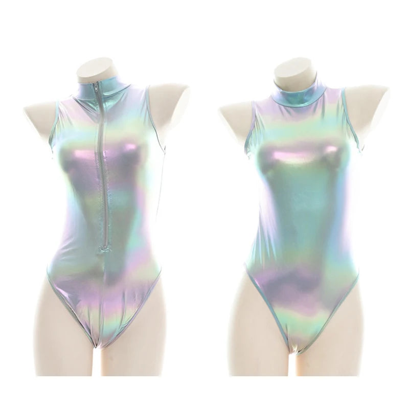 Anime Laser Reflective Bodysuit - High Collar Cosplay Swimsuit