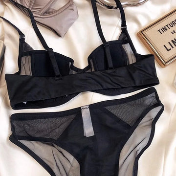 Satin Push-Up Bra & Panty Set | Front Closure | Mesh Lingerie