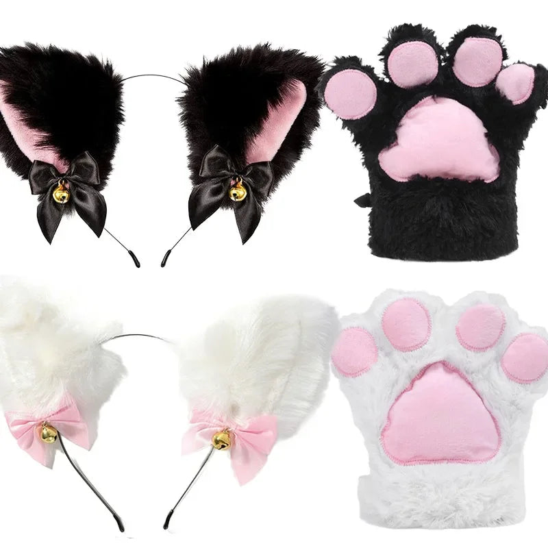 Cute Plush Cat Claw Gloves Large Size Women Halloween Christmas Party Cosplay Girls Winter Plush Fluffy Warm Full Finger Mitten