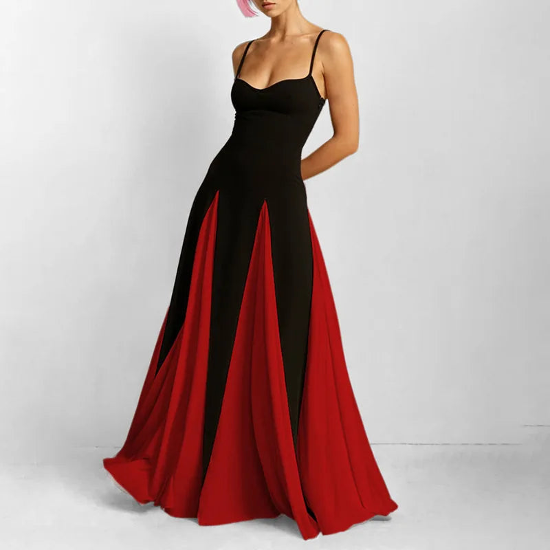 Elegant Color Block A-Line Knitted Bell Sleeve Dress